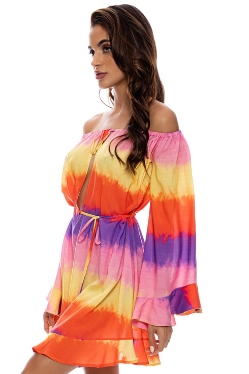 Luli Fama Miami Sunsets Off The Shoulder Ruffle Dress