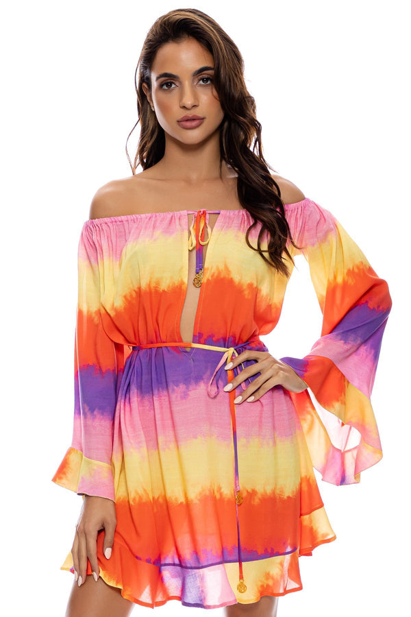 Luli Fama Miami Sunsets Off The Shoulder Ruffle Dress