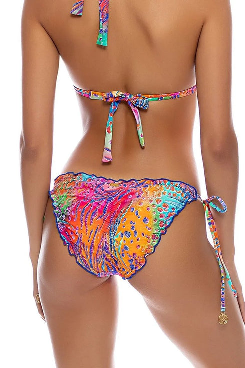 Luli Fama Wild Waters Wavy Ruched Back Full Tie Side Bottom