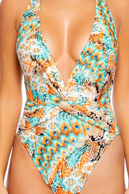 Luli Fama Untamed Front Twist Halter One Piece