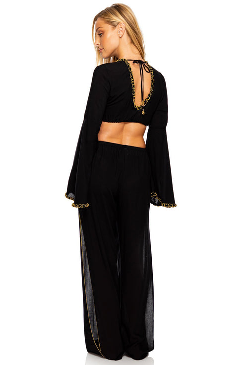 Luli Fama Night Dreamer Bell Sleeve Crop Top