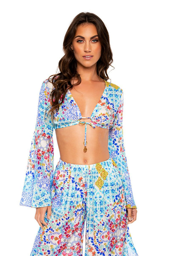 Luli Fama Ay Que Cute! Bell Sleeve Crop Top