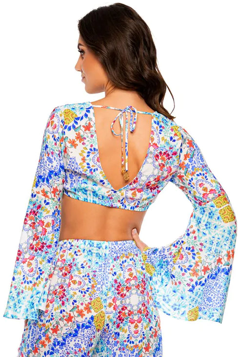 Luli Fama Ay Que Cute! Bell Sleeve Crop Top