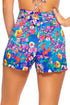 Luli Fama Water Blossoms Tie Waist Shorts