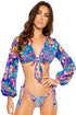 Luli Fama Water Blossoms Tie Front Crop Top