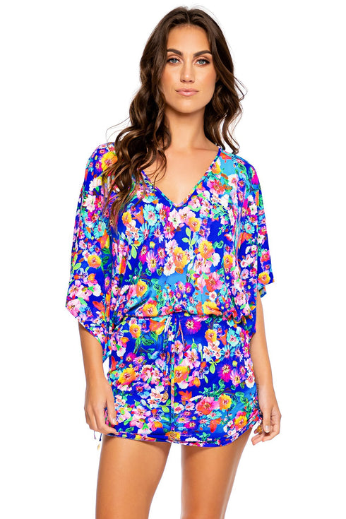 Luli Fama Water Blossoms Cabana V Neck Dress