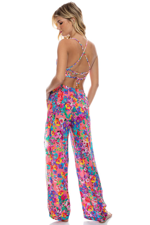 Luli Fama Water Blossoms Split Side Wide Leg Pant