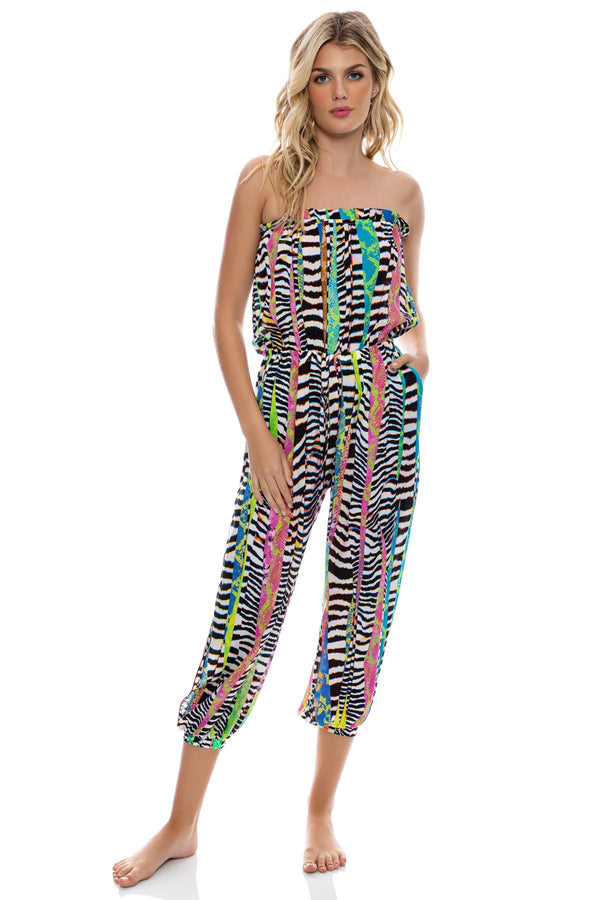 Luli Fama Luli Disco Strapless Ruffle Jogger Jumpsuit