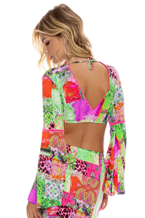 Luli Fama Fierce Soul Bell Sleeve Crop Top