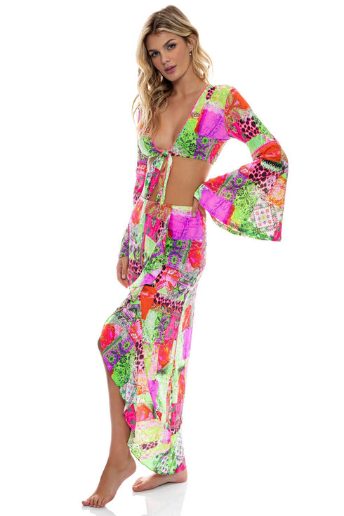 Luli Fama Fierce Soul Ruffle High Lo Slit Skirt