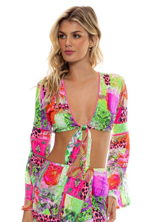 Luli Fama Fierce Soul Bell Sleeve Crop Top