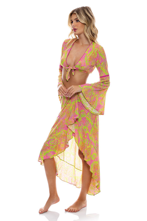 Luli Fama Born To Be Wild Bell Sleeve Crop Top