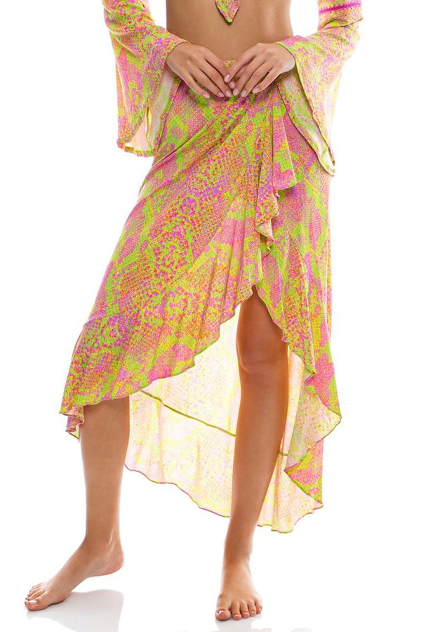 Luli Fama Born To Be Wild Ruffle High Lo Slit Skirt