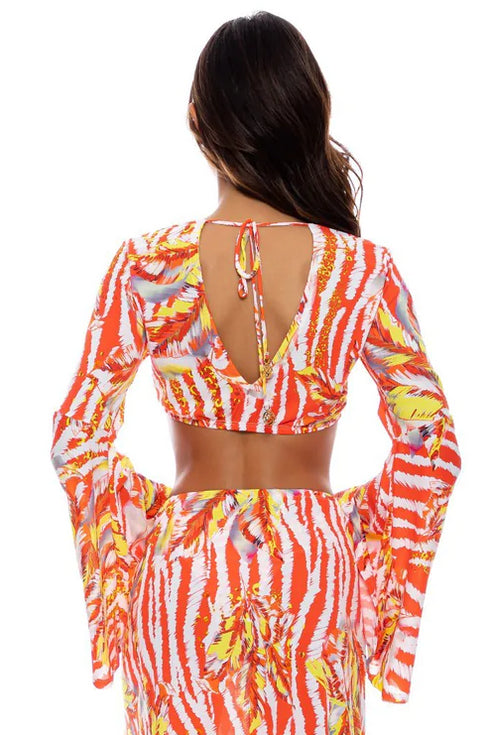 Luli Fama Love Me Wild Bell Sleeve Crop Top