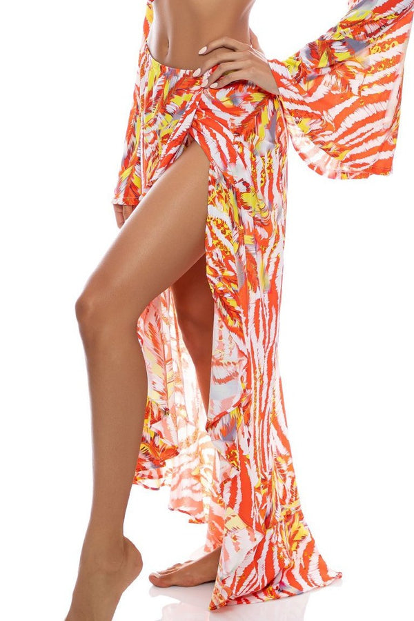 Luli Fama Love Me Wild Ruffle High Lo Slit Skirt