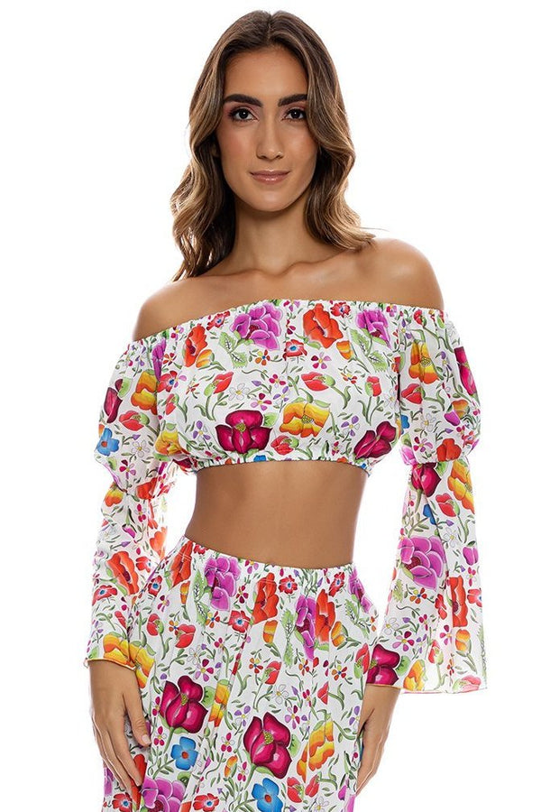 Luli Fama Amor Y Playa Off The Shoulder Flre Sleeve Top