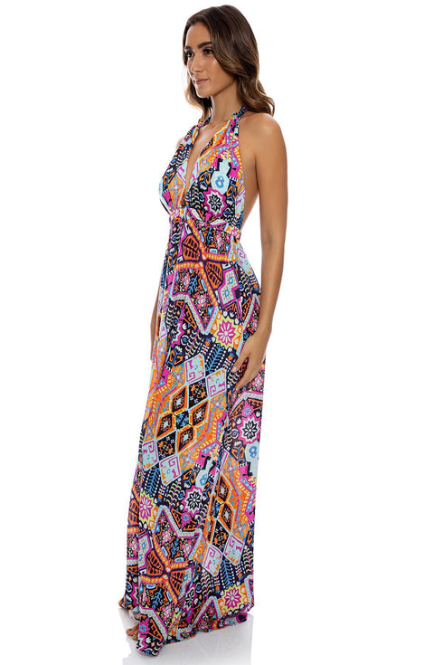 Luli Fama Maracuya Kisses Deep Plunge Long Dress