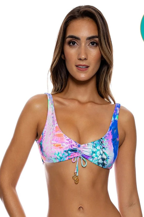 Luli Fama She's Electric Reversible Scoop Neck Drawstring Top