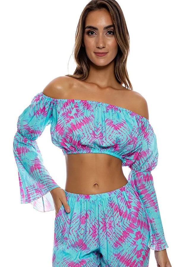 Luli Fama Shock Waves Off The Shoulder Flre Sleeve Top