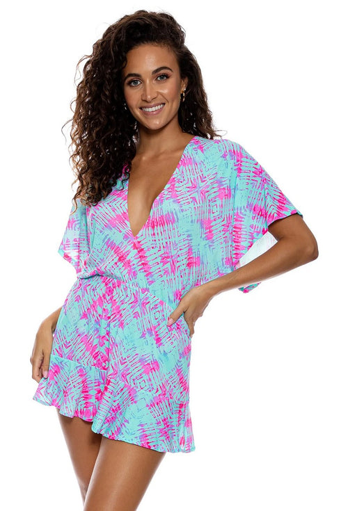 Luli Fama Shock Waves Playera V Neck Ruffle Dress