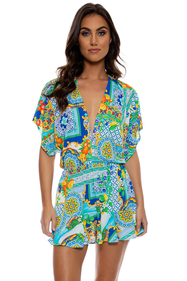 Luli Fama Amalfi Playera V Neck Ruffle Dress
