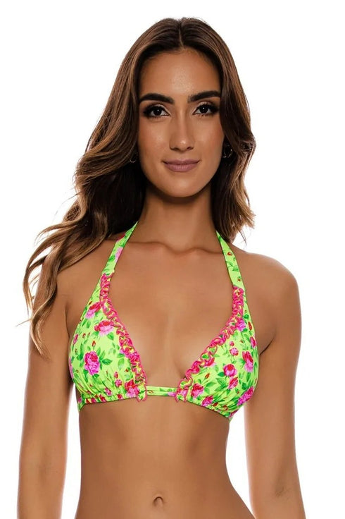 Luli Fama Ti Amo Ruffle Trim Triangle Halter Top