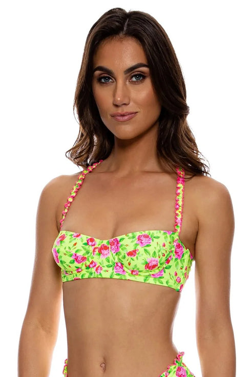 Luli Fama Ti Amo Ruffle Square Neck Balconette Top