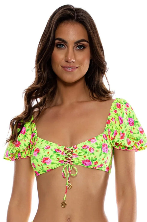 Luli Fama Ti Amo Puff Sleeve Bralette Top