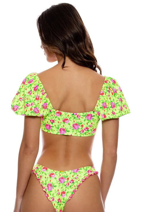 Luli Fama Ti Amo Puff Sleeve Bralette Top