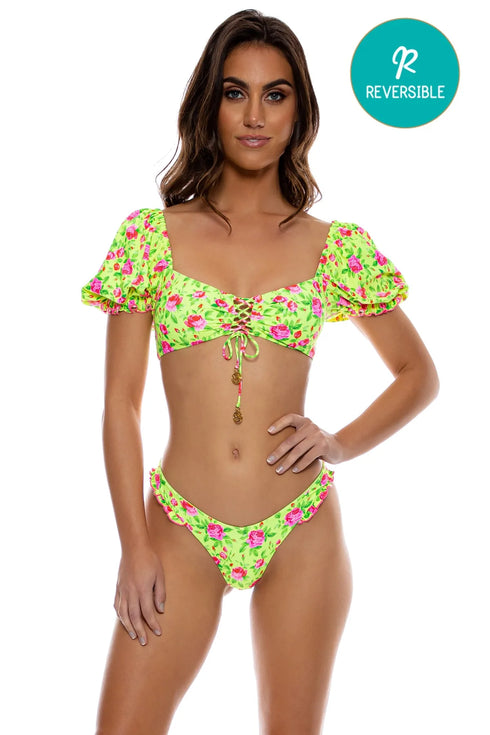 Luli Fama Ti Amo Reversible Ruffle High Leg Brazilian Bottom