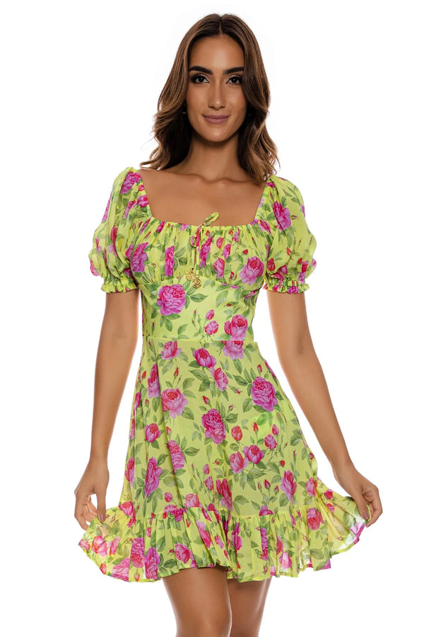 Luli Fama Ti Amo Ruched Square Neckline Dress