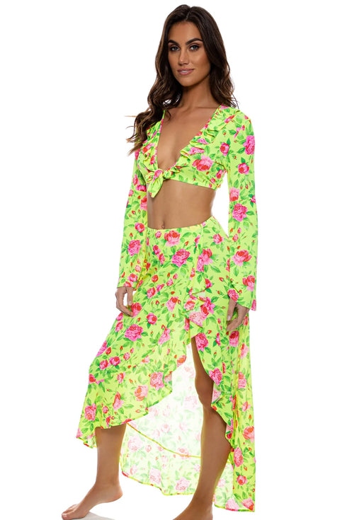 Luli Fama Ti Amo Ruffle Bell Sleeve Crop Top