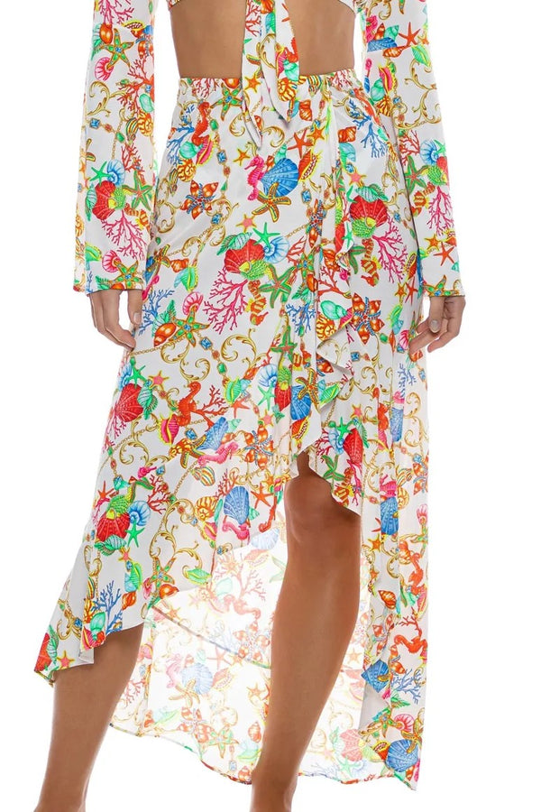 Luli Fama Il Mare Ruffle High Lo Slit Skirt