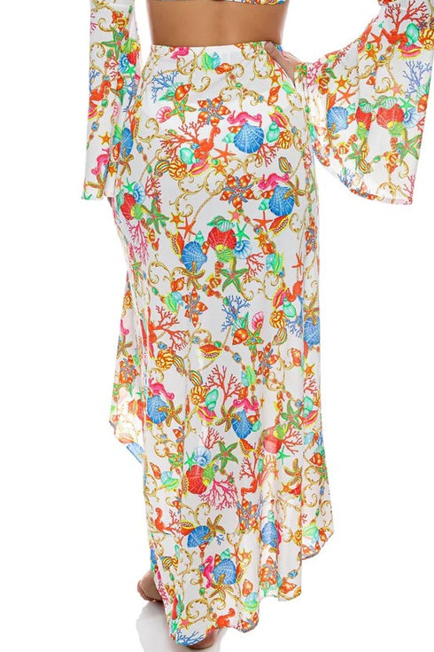 Luli Fama Il Mare Ruffle High Lo Slit Skirt