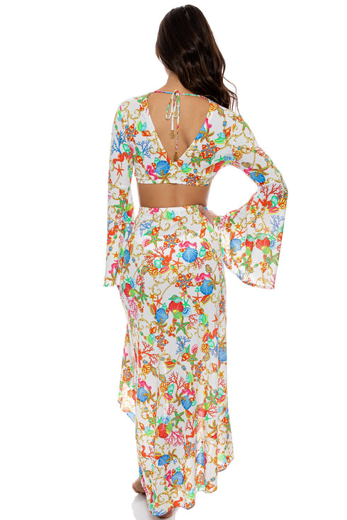 Luli Fama Il Mare Bell Sleeve Crop Top