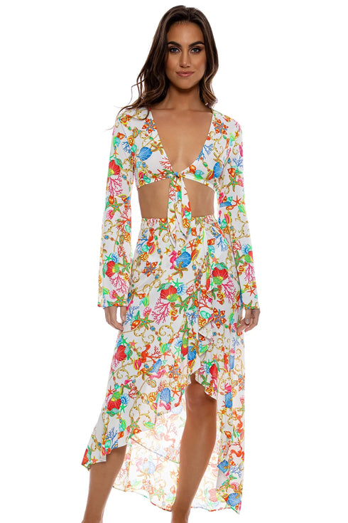 Luli Fama Il Mare Bell Sleeve Crop Top