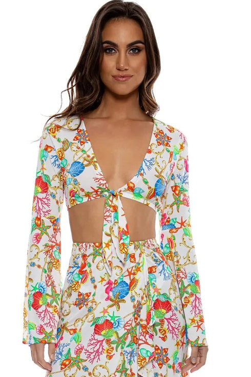 Luli Fama Il Mare Bell Sleeve Crop Top