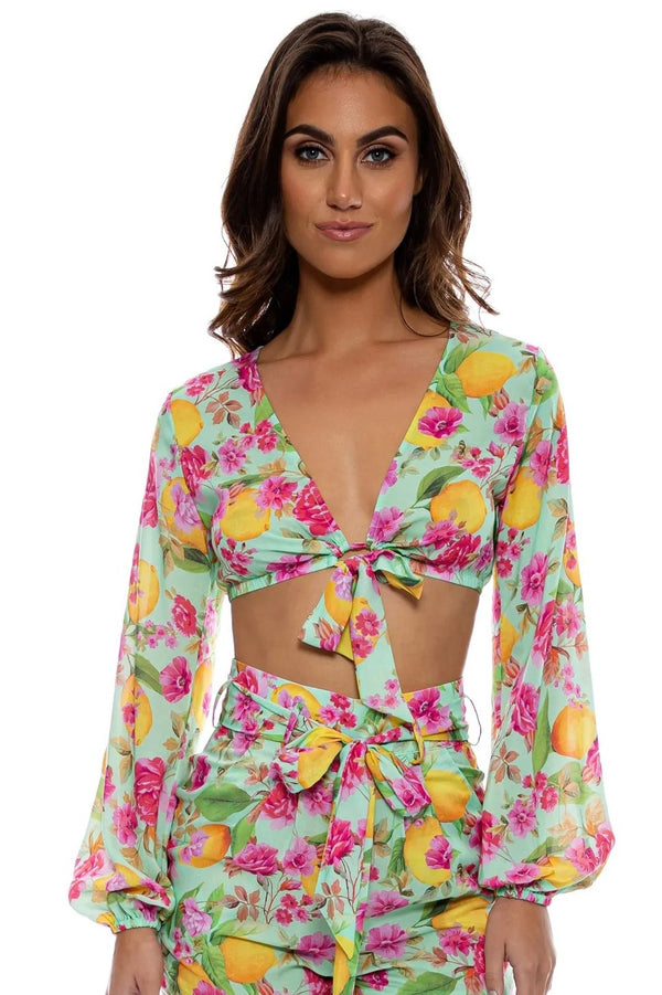 Luli Fama Limoncello Tie Front Crop Top