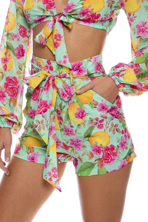 Luli Fama Limoncello Tie Waist Shorts