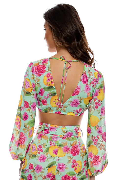 Luli Fama Limoncello Tie Front Crop Top