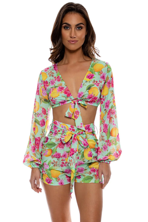 Luli Fama Limoncello Tie Front Crop Top
