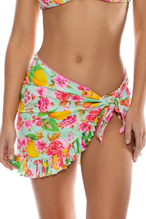 Luli Fama Limoncello Ruffle Sarong Mini Skirt