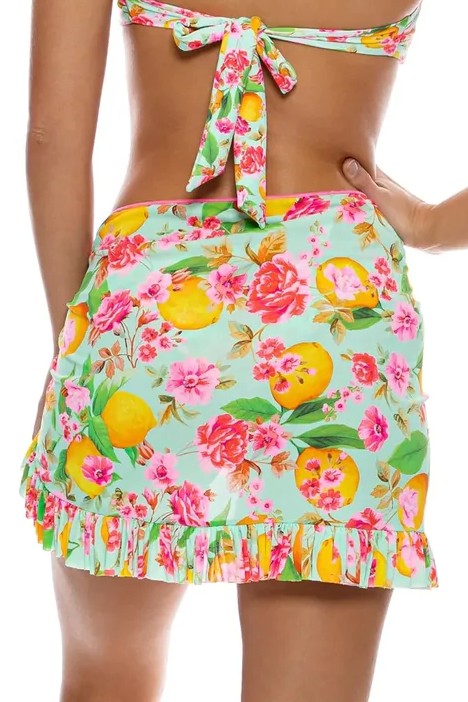 Luli Fama Limoncello Ruffle Sarong Mini Skirt