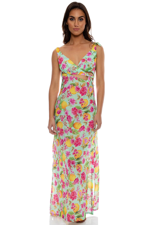 Luli Fama Limoncello Peek A Boo Tie Back Maxi Dress