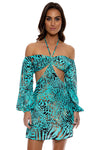 Luli Fama Animale Long Sleeve Cut Out Short Dress