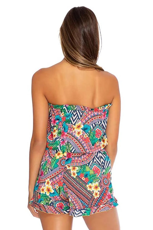 Luli Fama Luli Tribe STRAPLESS RUFFLE ROMPER