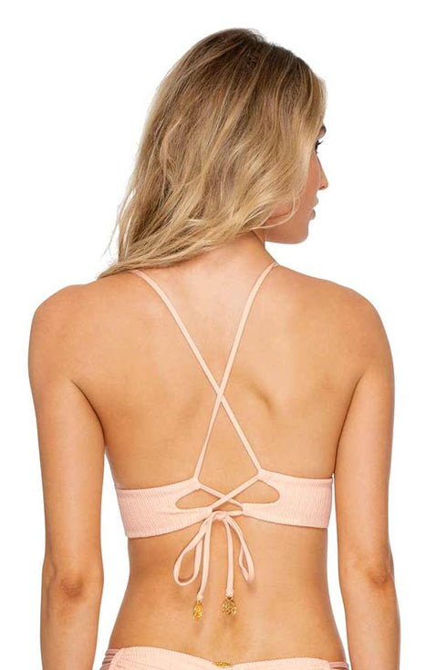 Luli Fama Jagged Bombshell Halter Cross Back Bustier Top