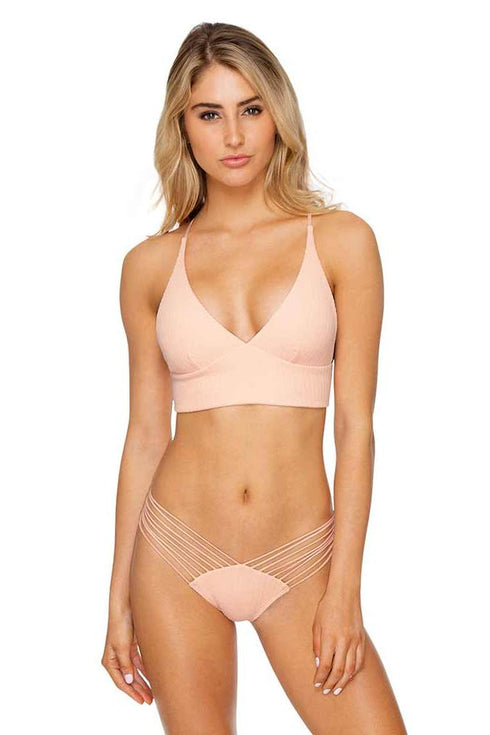 Luli Fama Jagged Bombshell Halter Cross Back Bustier Top