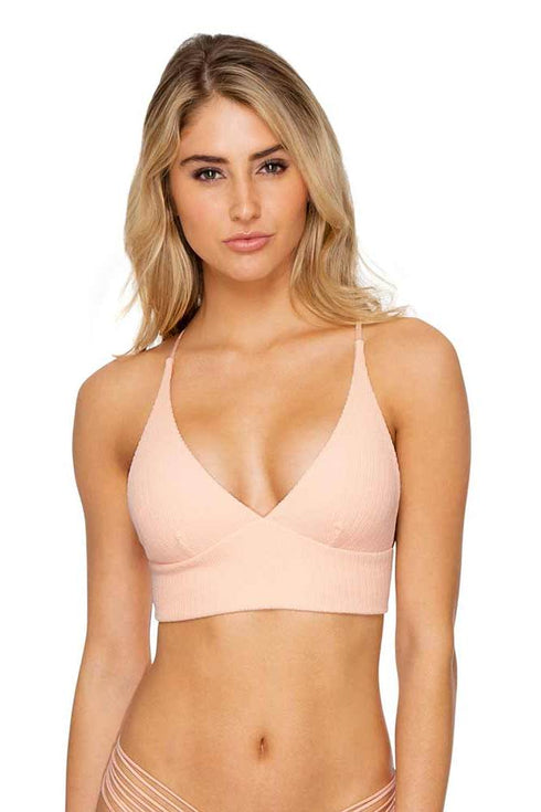 Luli Fama Jagged Bombshell Halter Cross Back Bustier Top