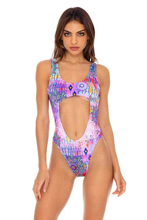 Luli Fama Pink Lagoon TANK OPEN ONE PIECE BODYSUIT